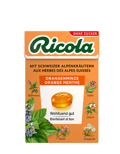 Ricola, Ricola Orangen-Minze Bonbons ohne Zucker (50g)