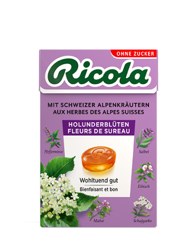 Ricola, Ricola Holunderblüten Bonbons ohne Zucker mit Stevia (50g)