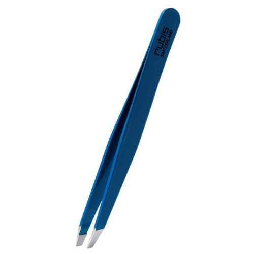RUBIS, Rubis Pinzette schr&auml;g, blau, Inox