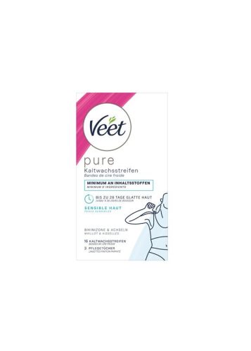 Veet, Veet - Pure Kaltwachsstreifen für Bikinizone & Achseln (Sensible Haut) - 16 Streifen