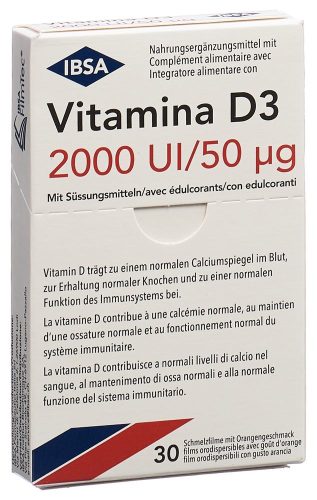 Vitamina, Vitamina D3 Schmelzfilme, 2.000UI/50µg, mit Orangengeschmack (30 Stk)