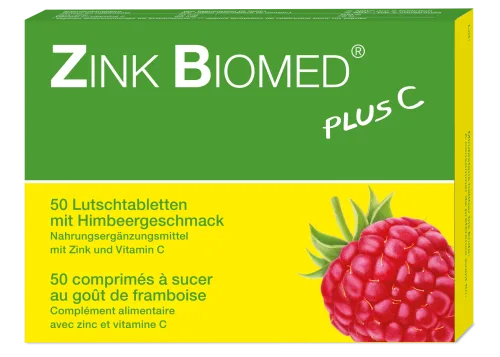 Biomed, Zink Biomed Plus C Lutschtabletten, Himbeer (50 Stk)