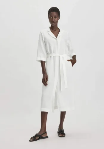 hessnatur, hessnatur Damen Kleid Midi Relaxed aus TENCEL Lyocell mit Leinen - weiß - Größe 34