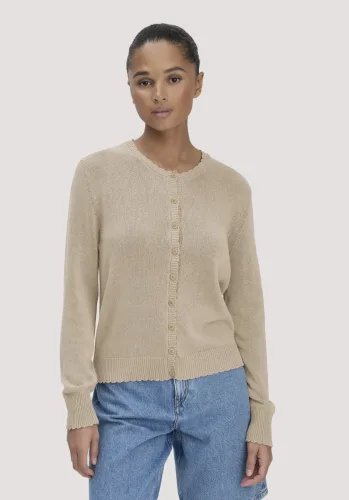 hessnatur, hessnatur Damen Strick Jacke Regular aus Leinen mit Baumwolle und Viskose - beige - Größe XL