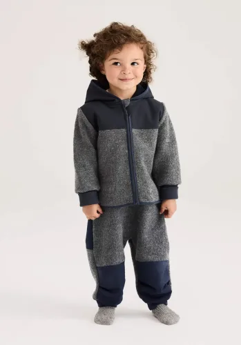 hessnatur, hessnatur Baby Wollwalk Latzhose aus Bio-Merinowolle mit Nature Shell - grau - Größe 74/80