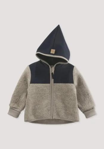 hessnatur, hessnatur Baby Wollwalk Jacke aus Bio-Merinowolle mit Softshell - grau - Größe 86/92