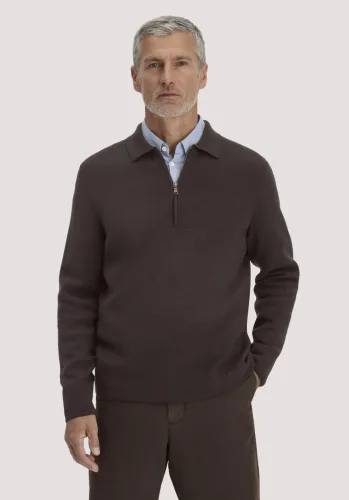 hessnatur, hessnatur Herren Milano Strick Polo Regular aus Bio-Baumwolle und Schurwolle - braun - Größe S