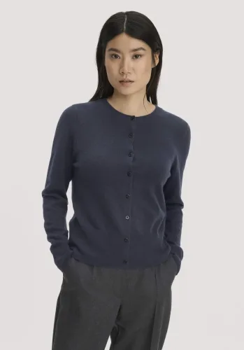 hessnatur, hessnatur Damen Strick Jacke Regular BETTER RECYCLING aus Cashmere - blau - Größe L