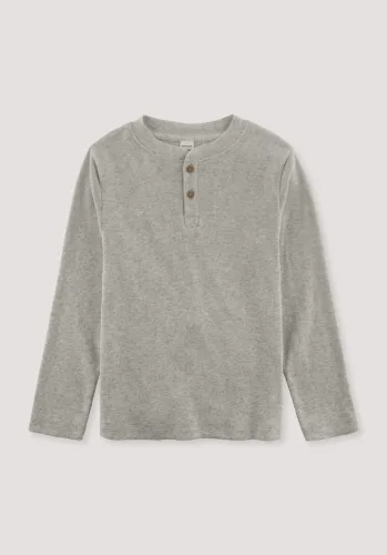 hessnatur, hessnatur Kinder  Henley Shirt Relaxed aus Bio-Baumwoll-Rippe - grau - Größe 134/140