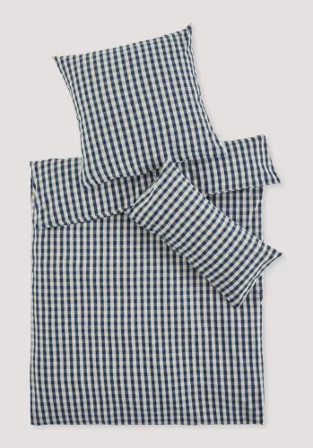 hessnatur Biber Bettwäsche Set ANTON - blau Grösse135x200 / 80x80 cm