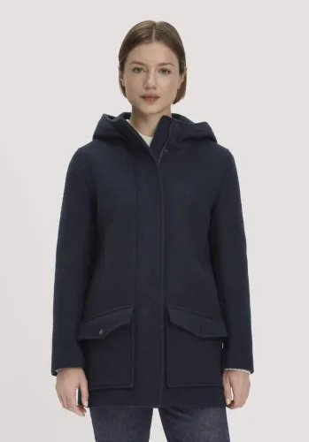 hessnatur Damen Parka Kapuze Regular aus Schurwolle - blau Grösse36