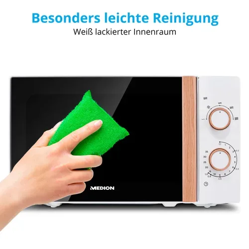 Medion, MEDION LIFE Mikrowelle MD 10596, Holzoptik, Garinnenraum 20 Liter, 700 W, Verspiegelte Tür, 5 Mikrowellen-Leistungsstufen