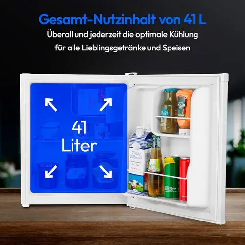 Medion, MEDION LIFE Mini-Kühlschrank MD 37724 Weiss, 41 L Nutzinhalt, manuelle Temperatureinstellung, Geräuschpegel ca. 39 dB, eingelassener Türgriff