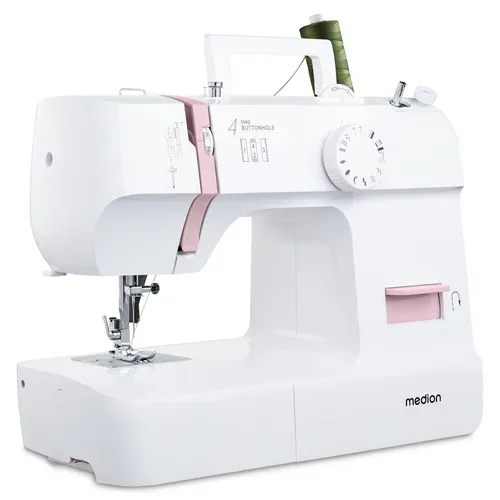 Medion, MEDION LIFE Nähmaschine SM70 (MD 11179) rosa, 12 verschiedene Stickmuster, 4 Schritte Knopfloch, einstellbare Stichlänge, 70 Watt Motorleistung