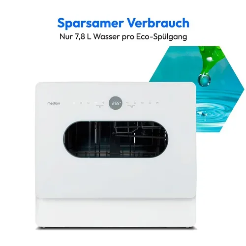 Medion, MEDION LIFE Tischgeschirrspüler DWT51 (MD 37766), 7 Reinigungsprogramme, Eimer-Funktion und Wasseranschluss, für 5 Gedecke, EasyFit Design, Touch-Bedienfeld, LED-Display