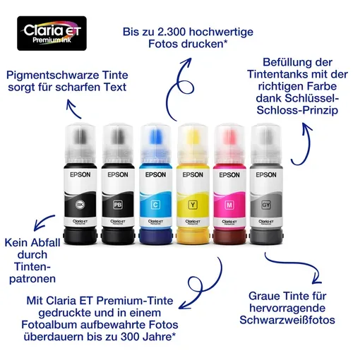 Epson, Epson E114bk Druckerpatronen schwarz - Epson No. 114 bk, C13T07A140 für z.B. Epson EcoTank ET -8500, Epson EcoTank ET -8550