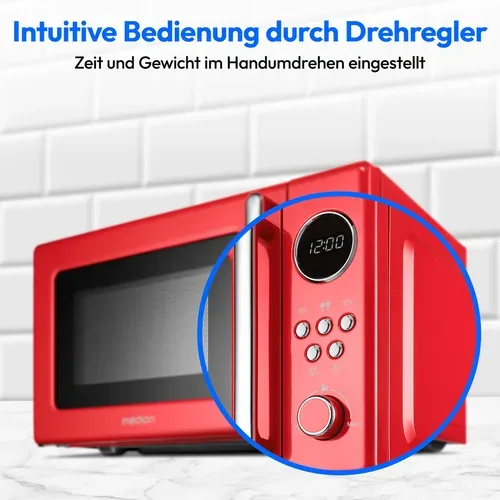 Medion, MEDION Retro-Mikrowelle MD 15000, rot, 800 W Leistung, 20 L kompakt, 5 Mikrowellenstufen, Auftaufunktion, Timerfunktion, stilvolles Retro-Design