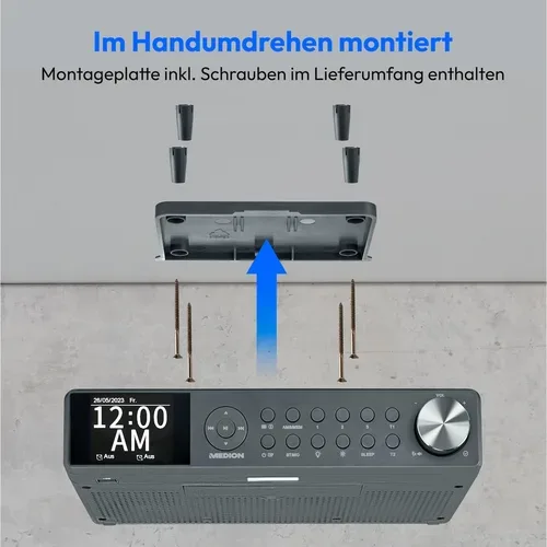 Medion, MEDION LIFE P66750 DAB+ Premium Küchenradio grau, 6,1 cm (2,4'') TFT-Farbdisplay, DAB+/PLL-UKW Radio, Bluetooth® 5.0, LED-Beleuchtung, 2 x 3 W RMS