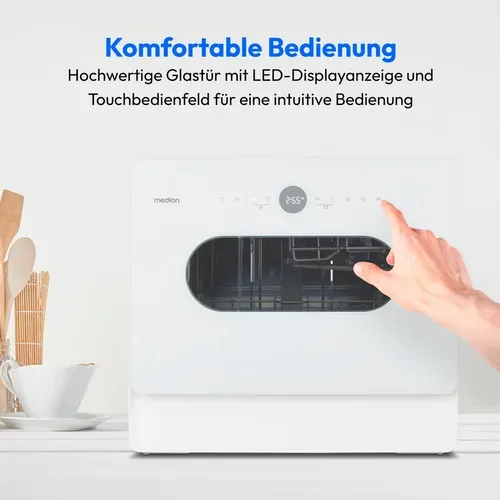 Medion, MEDION LIFE Tischgeschirrspüler DWT51 (MD 37766), 7 Reinigungsprogramme, Eimer-Funktion und Wasseranschluss, für 5 Gedecke, EasyFit Design, Touch-Bedienfeld, LED-Display