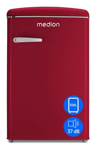 Medion, MEDION LIFE® Retro-Kühlschrank mit Gefrierfach MD 37790 Velvet Rouge, 108 L Gesamtnutzinhalt, 37 dB, höhenverstellbare Füße, Energieeffiziensklasse D