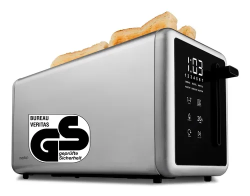 Medion, MEDION LIFE Toaster MD12103 silber, 2 lange Toastschlitze für bis zu 4 Toasts, LED Sensor-Touch-Display, 7 Bräunungsstufen und 5 Automatikprogramme