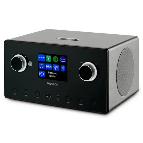 Medion, MEDION LIFE P85444 2.1 Internetradio titan, 8,1 cm (3,2'') TFT-Display, riesige Auswahl an Internet-Radiosendern & Podcasts, DAB+/UKW Radio (je 40 Senderspeicher), Bluetooth®, WLAN, 2 x 7,5 W + 15 W Subwoofer RMS