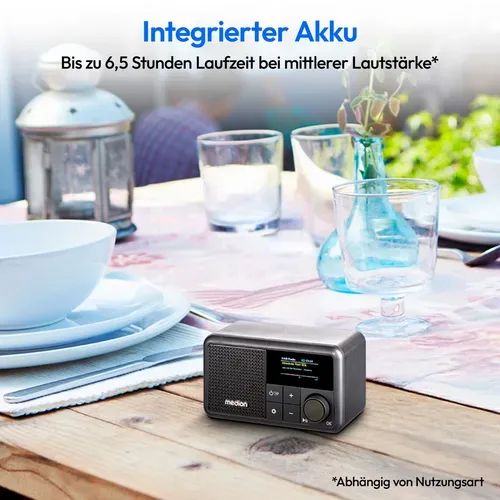Medion, MEDION LIFE S66822 Tragbares DAB+ Radio schwarz, Farb-TFT Display 3,73 cm (1,47''), DAB+/UKW-Radio (je 40 Senderspeicher), Bluetooth® 5.3, integrierter Akku, extra kompakt, 2 W RMS