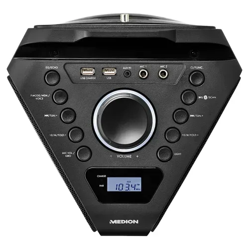Medion, MEDION LIFE® P61552 Partylautsprecher, tragbares Bluetooth® Soundsystem mit PLL-UKW Stereo Radio, raumfüllender Klang dank innovativem Designs, TWS-Funktion, verschiedene Lichteffekte, 2 x 22 W RMS