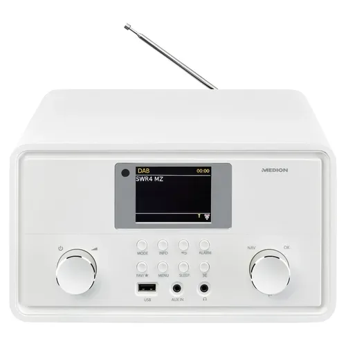 Medion, MEDION LIFE P85027 Stereo Internetradio weiß, 7,1 cm (2,8'') TFT-Display, 25.000+ Internetradiosender & zahlreiche Podcasts, DAB+/UKW-Radio, Bluetooth®, Spotify®-Connect, WLAN, 2 x 10 W RMS