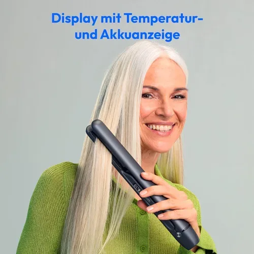 Medion, MEDION LIFE HS2 kabelloses Glätteisen grau, flexible Keramik-/Turmalin Heizplatten mit Temperatursensor, Display mit Temperatur- und Akkuanzeige, 5 regelbare Hitzestufen (165° - 210°)