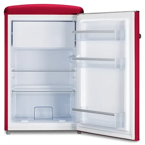 Medion, MEDION LIFE® Retro-Kühlschrank mit Gefrierfach MD 37790 Velvet Rouge, 108 L Gesamtnutzinhalt, 37 dB, höhenverstellbare Füße, Energieeffiziensklasse D