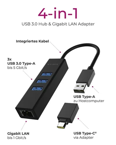 ICY BOX, ICY BOX USB Hub & Gigabit Eth. LAN IB-HUB1419-LAN 3x USB-A