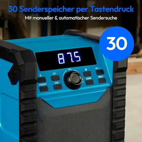 Medion, MEDION LIFE E65895 Baustellenradio, PLL-UKW Radio, Bluetooth® 5.4, spritzwassergeschützt (IP54), robustes Gehäuse, 10 W RMS