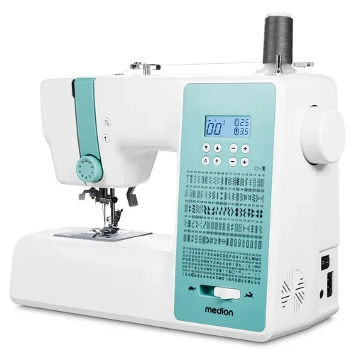 Medion, MEDION LIFE Digitale Nähmaschine SD36 (MD11881) türkis, einstellbare Stichlänge und Stichbreite, 270 Stichmuster, Integriertes Zubehörfach, 36 Watt Motorleistung
