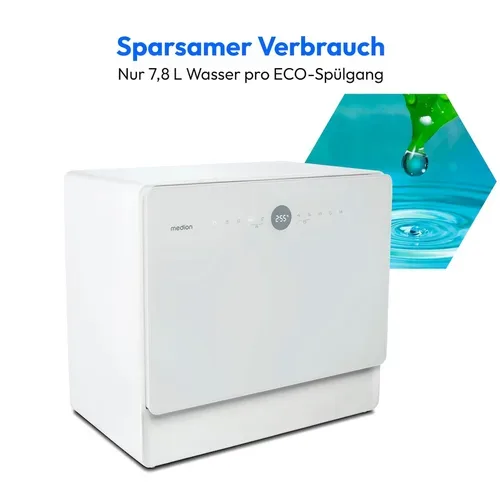 Medion, MEDION LIFE Tischgeschirrspüler DWT50 (MD 37775), 7 Reinigungsprogramme, Wasseranschluss, für 5 Gedecke, EasyFit Design, Touch-Bedienfeld, LED-Display