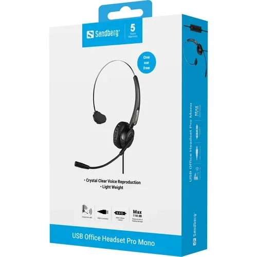 Sandberg, Sandberg -  USB Office Headset Pro Mono, Schwarz
