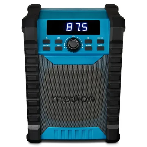 Medion, MEDION LIFE E65895 Baustellenradio, PLL-UKW Radio, Bluetooth® 5.4, spritzwassergeschützt (IP54), robustes Gehäuse, 10 W RMS