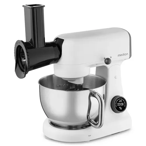 Medion, MEDION LIFE Digitale Küchenmaschine MD12600 weiß, 800 W Gleichstrommotor, Energiesparend, Ultraleise, Digitales Sensor-Touch-Display, 4,6 L Edelstahlschüssel, Inkl. Fleischwolf
