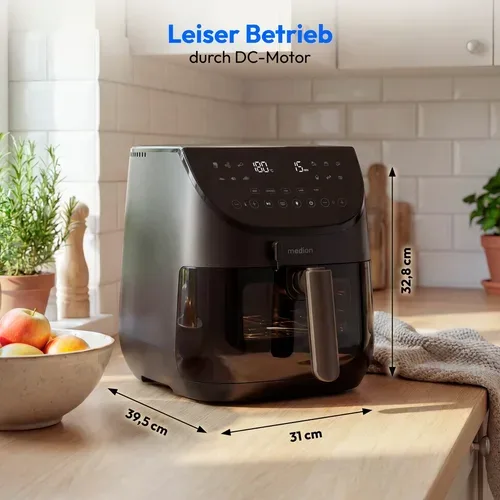 Medion, MEDION LIFE Heißluftfritteuse X20 XL (MD13060), Temperaturfühler, MEDION Life+ App, Touch-Sensor- Bedienfeld, 6,6 L Fassungsvermögen, 10 Automatikprogramme, 5 Fleischprogramme