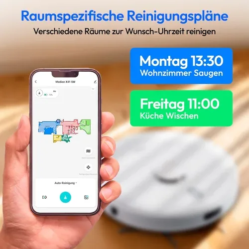 Medion, MEDION Saugroboter X41 SW, Wischfunktion, Lasernavigation, starke 8.000 Pa Saugkraft, No Go & Go Bereiche, präzise Kartenerstellung, mehrere Etagen