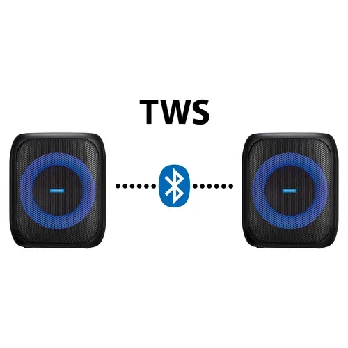 Medion, MEDION LIFE® S61991 Partylautsprecher, tragbares Bluetooth®-Soundsystem. Bluetooth® 5.3 für kabellose Musikübertragung, verschiedene Lichteffekte, integrierter Akku, TWS-Funktion, 50 W RMS