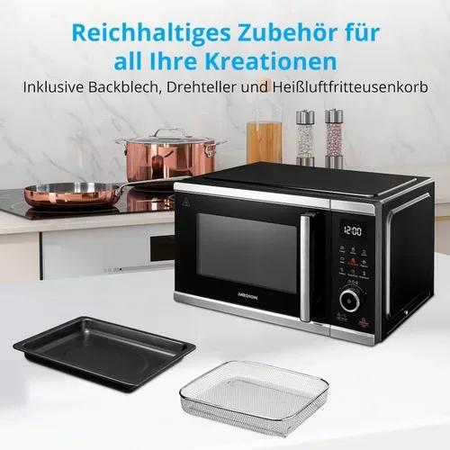 Medion, MEDION LIFE Mikrowelle mit Heißluft- fritteusen- funktion  MD 11499, 3in1 Mikrowelle, 25 L Garinnenraum, 900 W Mikrowellenleistung, 9 Automatikprogramme