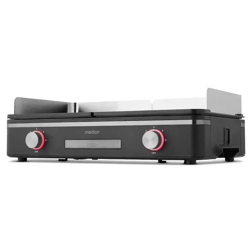 Medion, MEDION LIFE Tischgrill mit Dual-Zonen-System (MD12027), 2,400 Watt, 2 abnehmbare Platten, PFAS Frei, LED-Statusanzeige (weiß, rot, grün), IPX4-Schutz