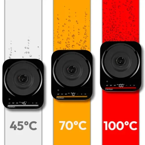 Medion, MEDION LIFE Digitaler Wasserkocher MD12106 silber, 2.200 Watt Leistung, 1,5 Liter Kapazität, LED-Display, LED-leuchtbalken, automatische Programme, Kindersicherung