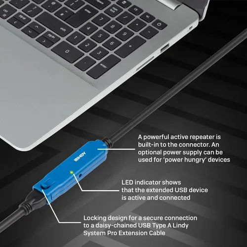 LINDY, LINDY USB-Kabel USB 3.2 Gen1 USB-A Buchse, USB-C® Stecker 8.00 m Schwarz/Blau 43381