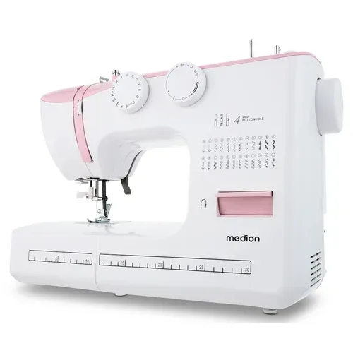 Medion, MEDION LIFE Freiarm-Nähmaschine SM60 (MD10689) rosa, einstellbare Stichlänge und Stichbreite, automatischer Einfädler, 60 verschiedene Stichmuster, integriertes Zubehörfach, 60 Watt Motorleistung
