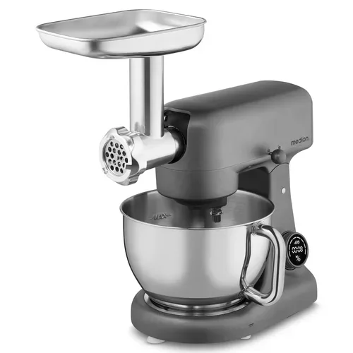 Medion, MEDION LIFE Digitale Küchenmaschine MD12600 titan, 800 W Gleichstrommotor, Energiesparend, Ultraleise, Digitales Sensor-Touch-Display, 4,6 L Edelstahlschüssel, Inkl. Fleischwolf