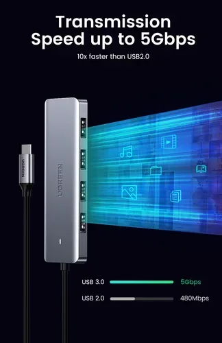 UGREEN, UGREEN USB-C Hub 4in1, Silver 70336 4xUSB-A