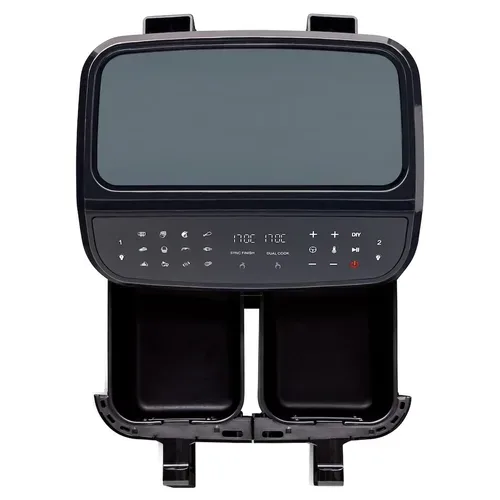 Medion, MEDION LIFE P20 XXL Twin Doppelzonen-Heißluftfritteuse MD 11760 schwarz, 100 Rezepte in der Life+ App, 2 separate Garzonen, 9 Automatikprogramme, 8,7 L Gesamt-Nutzinhalt, 2.600 Watt, Temperatur einstellbar bis 200 °C
