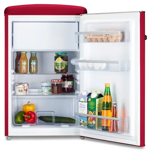 Medion, MEDION LIFE® Retro-Kühlschrank mit Gefrierfach MD 37790 Velvet Rouge, 108 L Gesamtnutzinhalt, 37 dB, höhenverstellbare Füße, Energieeffiziensklasse D